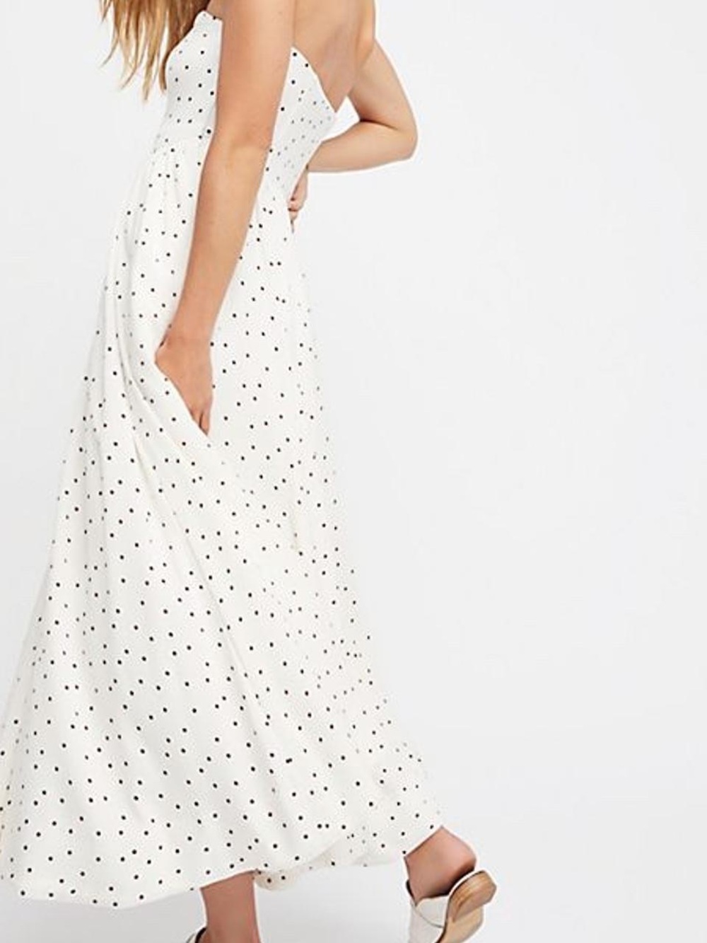 Free People Bella Donna White Polka Dot Midi Dress Sz 2 - Picture 2 of 8